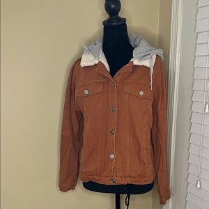 Paper Crane Rust Colored Sherpa-Lined Jean Jacket